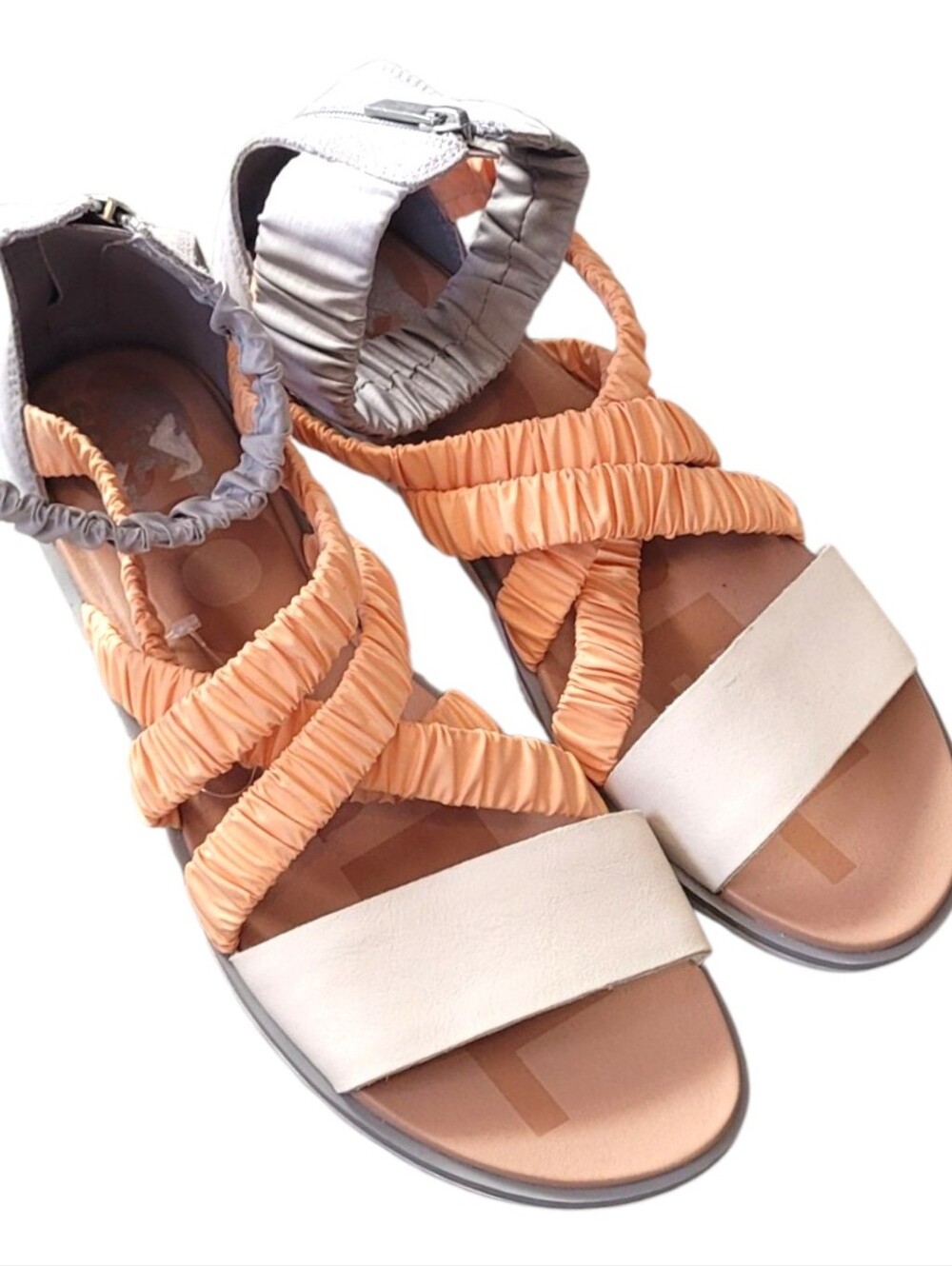 Sorel Peach and Gray Gladiator Ruched Strap Sandals Size 10